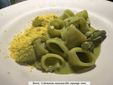 Calamarata, mazzancolle, asparagi, uovo