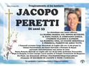 Il necrologio che annuncia i funerali di Jacopo Peretti Il necrologio che annuncia i funerali di Jacopo Peretti
