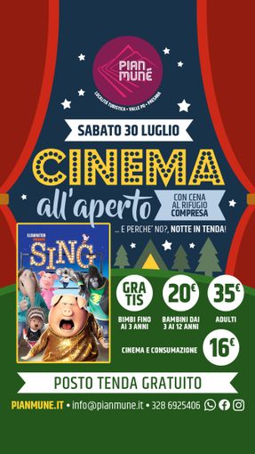 Cinema all’aperto sulle Musiche di Sing a Pian Munè di Paesana Cinema all’aperto sulle Musiche di Sing a Pian Munè di Paesana
