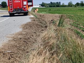 Il camion fuori strada tra Pancalieri e Vigone Il camion fuori strada tra Pancalieri e Vigone