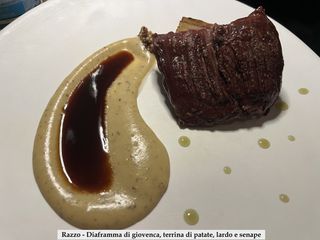 Diaframma di giovenca, terrina di patate, lardo e senape