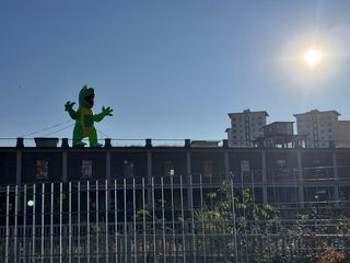 Dinosauro sui tetti dei Dock's Dora