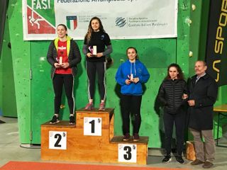 Il podio femminile di Campitello di Fassa