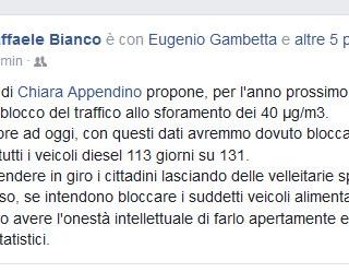 Blocco auto, Bianco (Grugliasco) risponde ad Appendino: "Con i nuovi metodi, diesel fermi 113 giorni su 131 da ottobre a oggi"