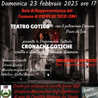 Pieve di Teco: domenica in Comune la performance teatrale "Cronache gotiche" Pieve di Teco: domenica in Comune la performance teatrale "Cronache gotiche"