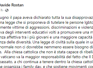 Uno stralcio del post di Davide Rostan