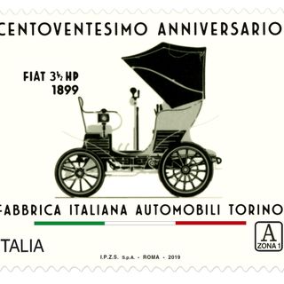 Un francobollo celebrativo della Fiat