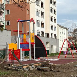 Il cantiere dei nuovi giardini di via Saint Bon