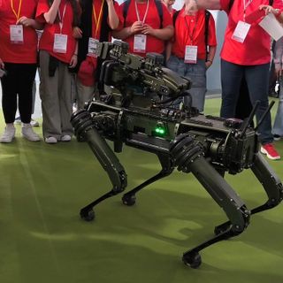 Un cane meccanico si aggira per il Salone del Libro di Torino