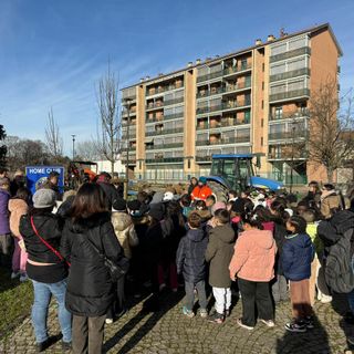 Un momento della piantumazione di questa mattina