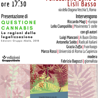 Il 3 maggio la presentazione del libro  &quot;Questione cannabis – Le ragioni della legalizzazione&quot;