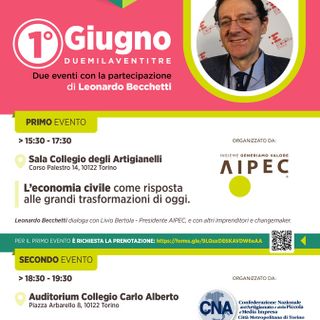 Il 1° giugno a Torino AIPEC organizza incontro sul tema dell'economia civile