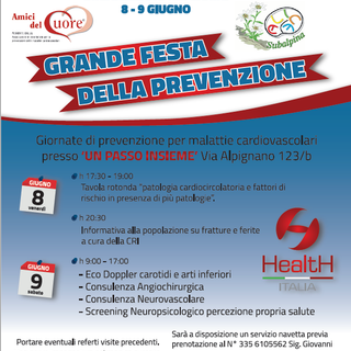 Grande festa della prevenzione da oggi a domenica a Val della Torre