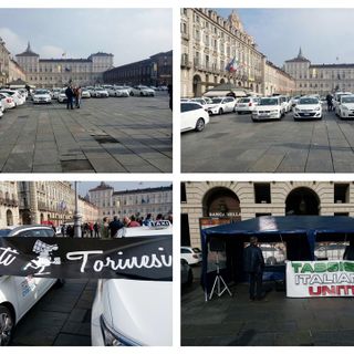 A Torino nuovo sciopero dei taxi: Piazza Castello invasa da auto bianche