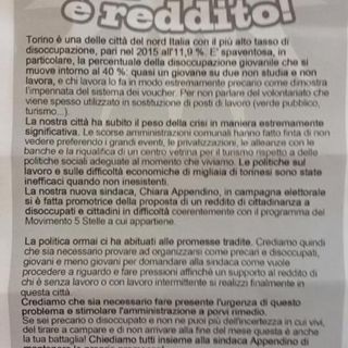 Reddito di cittadinanza, volantini nei Caf:&quot;Appendino mantenga le promesse&quot;