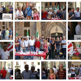 Claudio Castello, in piazza, ringrazia i chivassesi