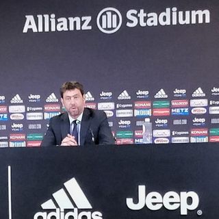 Andrea Agnelli e Pavel Nedved, presidente e vicepresidente della Juve, insieme al dg Maurizio Arrivabene