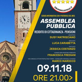 Chivasso, assemblea pubblica per i Cinque Stelle venerdì sera alle 21