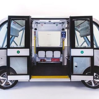 Il rendering degli shuttle Navya che viaggeranno in città