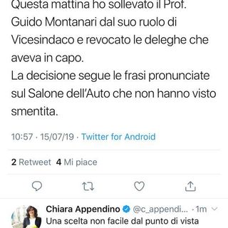Appendino fa fuori Montanari dalla giunta a 5 Stelle: &quot;Sollevato da vicesindaco e revocate le deleghe&quot;