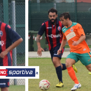 Petrolo in gol per il Pianezza. A dx Dosio e Di Bari, che segna l'1-1
