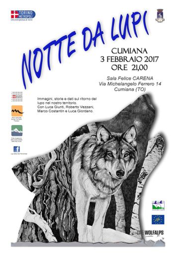 Venerdì 3 febbraio a Cumiana una "Notte da lupi"
