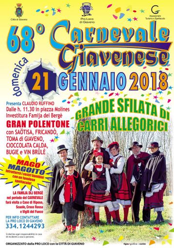 Domenica 21 gennaio si festeggia il 68° Carnevale di Giaveno