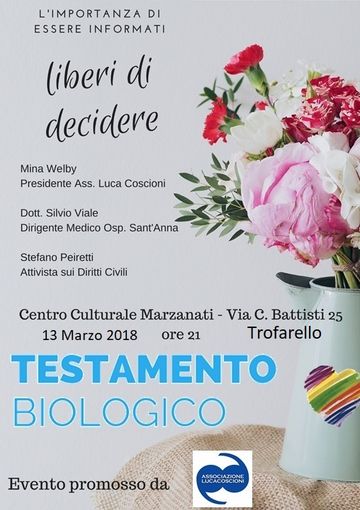 Martedì 13 marzo a Trofarello una serata dedicata al tema del testamento biologico Martedì 13 marzo a Trofarello una serata dedicata al tema del testamento biologico