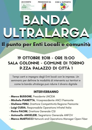 &quot;Banda Ultralarga. Il punto per Enti Locali e comunità&quot;, seminario organizzato da Anci e Uncem