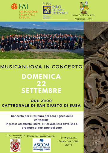 Susa, Musicanuova in concerto alla Cattedrale di San Giusto Susa, Musicanuova in concerto alla Cattedrale di San Giusto