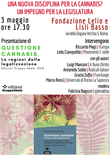 Il 3 maggio la presentazione del libro "Questione cannabis – Le ragioni della legalizzazione" Il 3 maggio la presentazione del libro "Questione cannabis – Le ragioni della legalizzazione"