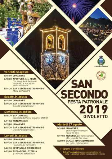 Givoletto, tutto pronto per celebrare la festa patronale di San Secondo Givoletto, tutto pronto per celebrare la festa patronale di San Secondo