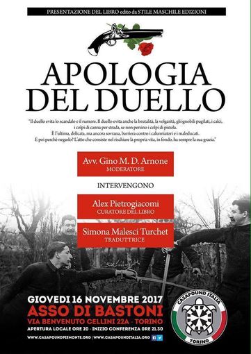 Casapound presenta il libro "Apologia del duello" Casapound presenta il libro "Apologia del duello"
