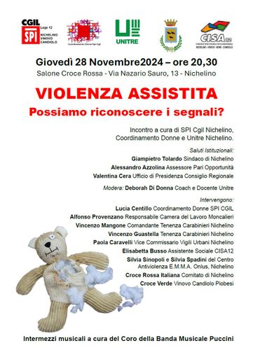"Violenza assistita. Possiamo riconoscere i segnali?": a Nichelino un incontro organizzato dalla Spi Cgil "Violenza assistita. Possiamo riconoscere i segnali?": a Nichelino un incontro organizzato dalla Spi Cgil