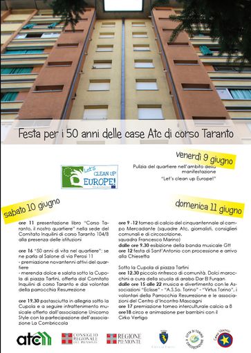 Dal 9 all'11 giugno si festeggiano a Torino 50 anni case Atc di corso Taranto