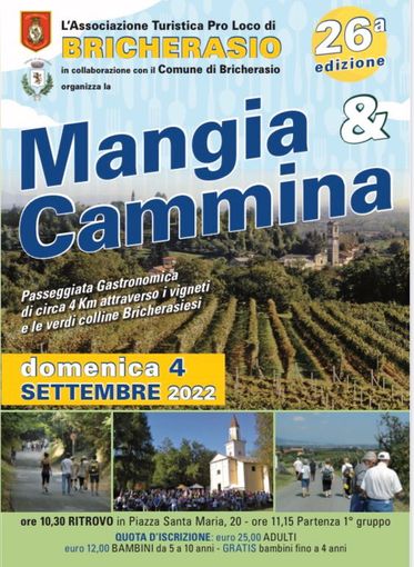 Nel centro storico, tra i frutteti e le vigne della collina, torna la Mangia & Cammina di Bricherasio Nel centro storico, tra i frutteti e le vigne della collina, torna la Mangia & Cammina di Bricherasio
