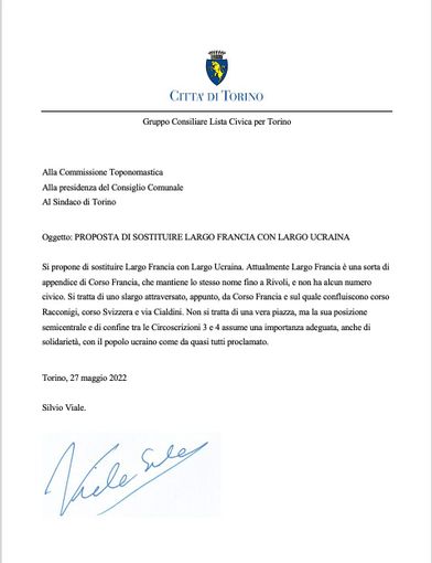 &quot;Rinominiano Largo Francia in Largo Ucraina per solidarietà&quot;: la proposta di Viale