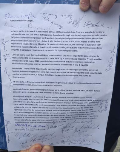 lettera firmata dai lavoratori Embraco