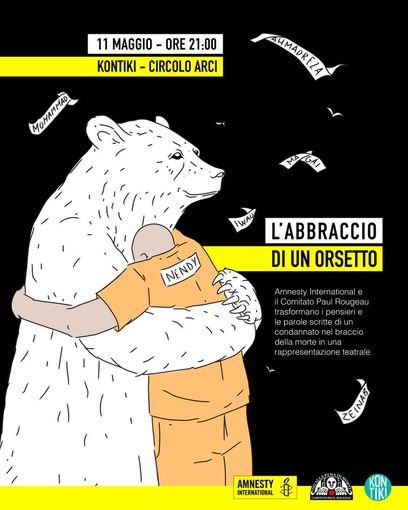 “L’abbraccio di un orsetto”, Amnesty International Torino porta in scena i pensieri dei condannati a morte
