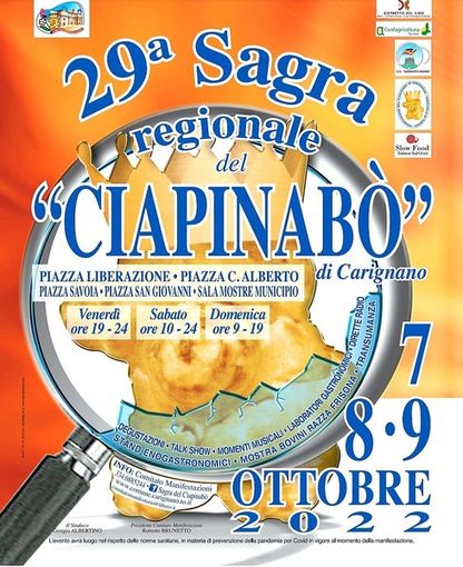 A Carignano tutto pronto per la 29esima edizione della “Sagra del Ciapinabò” A Carignano tutto pronto per la 29esima edizione della “Sagra del Ciapinabò”