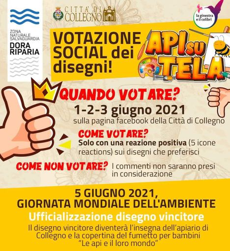 &quot;Api su tela&quot; a Collegno: dall'1 al 3 giugno si votano oltre cento disegni di bambini e bambine