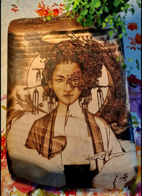 Splendida pirografia su legno di Simone Pacino (San Francesco al Campo - Torino)