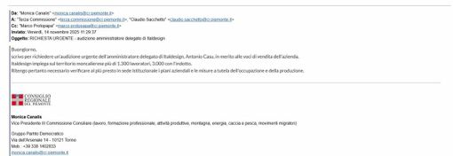 Italdesign, Canalis (Pd): "Unione Industriale e vertici aziendali non accettano di venire in Consiglio regionale"