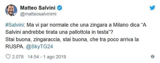 Il tweet di Salvini Il tweet di Salvini