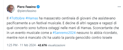 Post di Fassino su X