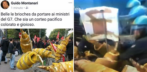 Corteo contro il G7, le brioche di Montanari diventano l'ariete dei contestatori