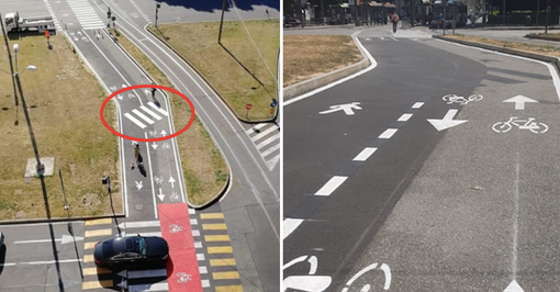 Piazza Statuto, &quot;cancellate&quot; le strisce pedonali che tagliavano la pista ciclabile