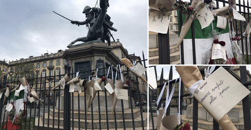 Rose rosse e messaggi d’amore: in piazza Solferino la speranza è più forte del Coronavirus [FOTO e VIDEO]