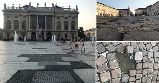 Erba gialla, toppe e sampietrini: le piazze auliche di Torino assediate dal degrado [FOTO e VIDEO]
