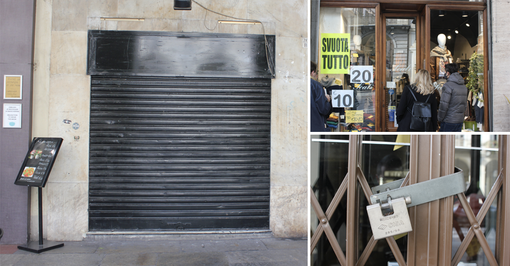 Negozi chiusi, in vendita o con promozioni fuori tutto in via Po Negozi chiusi, in vendita o con promozioni fuori tutto in via Po